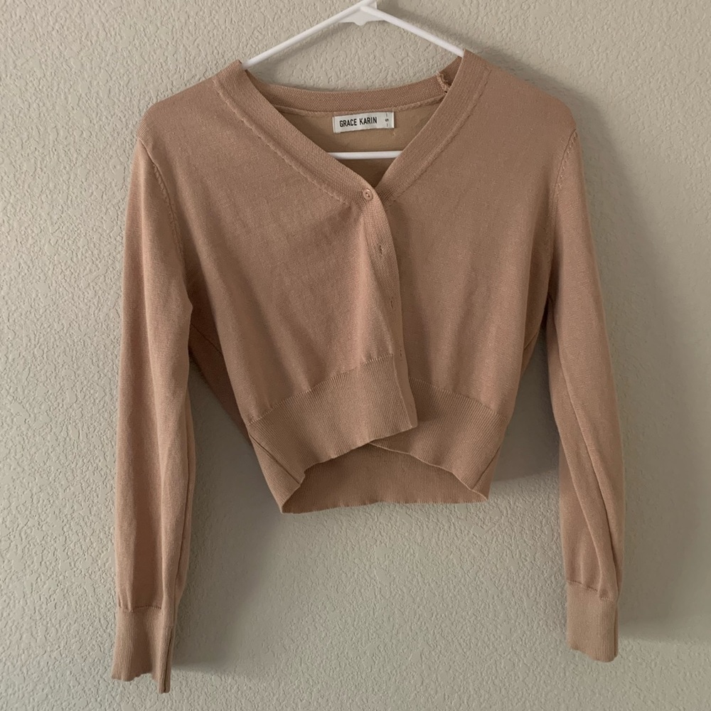 Tan Grace Karin cropped cardigan, size small